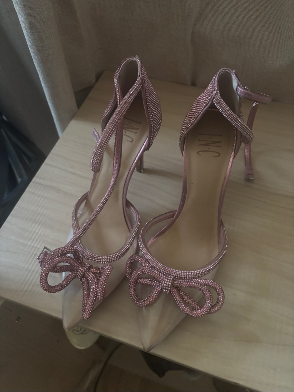 INC International Concepts Rose Pink Crystal Bow Pointed Toe Heels